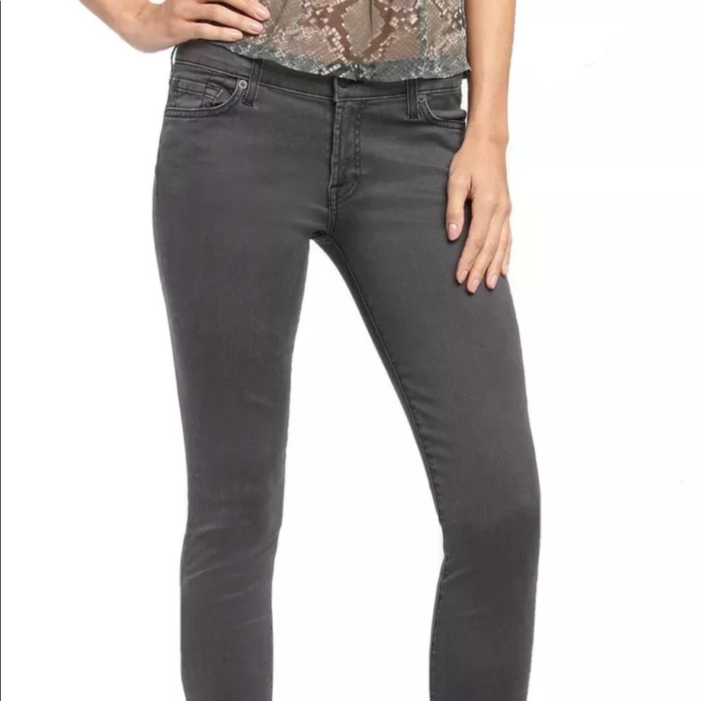 7 FOR ALL MANKIND “GWENEVERE SKINNY" Stretch Jeans In "SHADOW SOFT GRAY"
